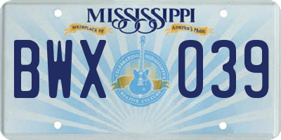MS license plate BWX039