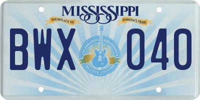 MS license plate BWX040