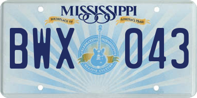 MS license plate BWX043