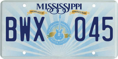 MS license plate BWX045