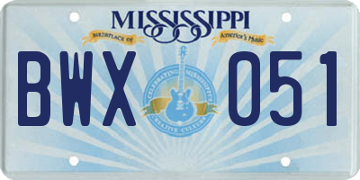 MS license plate BWX051