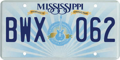 MS license plate BWX062