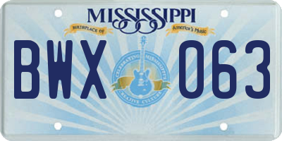 MS license plate BWX063