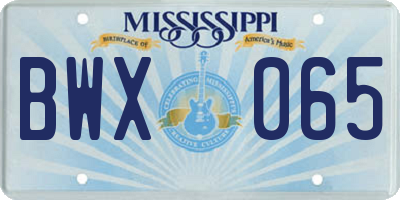 MS license plate BWX065