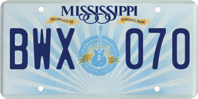 MS license plate BWX070