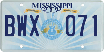 MS license plate BWX071