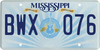 MS license plate BWX076