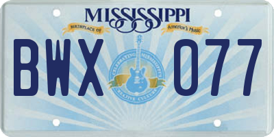 MS license plate BWX077