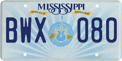 MS license plate BWX080