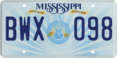 MS license plate BWX098
