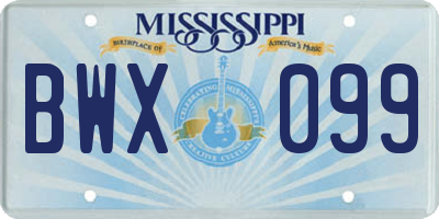 MS license plate BWX099