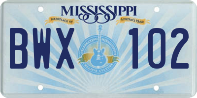 MS license plate BWX102