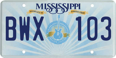MS license plate BWX103