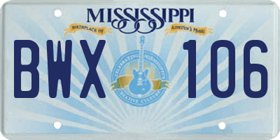 MS license plate BWX106