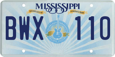 MS license plate BWX110