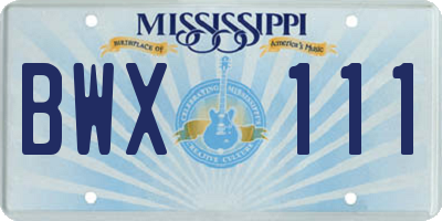 MS license plate BWX111