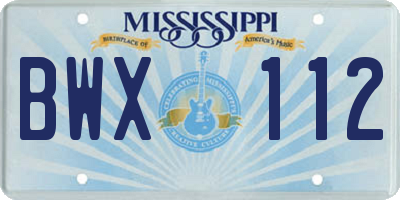 MS license plate BWX112