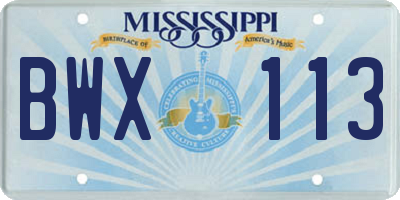 MS license plate BWX113