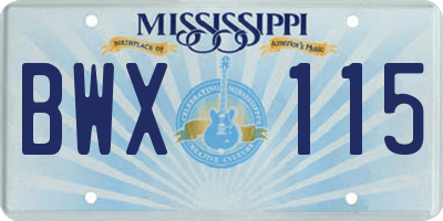 MS license plate BWX115