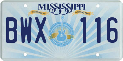 MS license plate BWX116