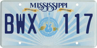 MS license plate BWX117