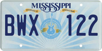 MS license plate BWX122