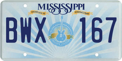 MS license plate BWX167