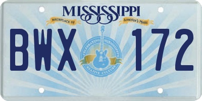 MS license plate BWX172