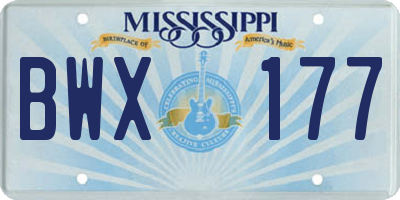 MS license plate BWX177