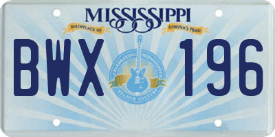 MS license plate BWX196