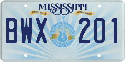 MS license plate BWX201