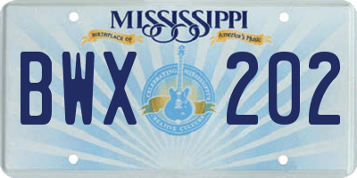 MS license plate BWX202