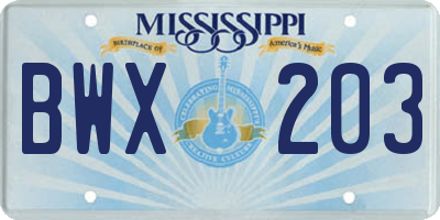 MS license plate BWX203