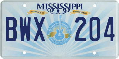 MS license plate BWX204
