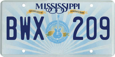 MS license plate BWX209