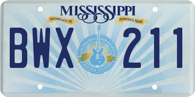 MS license plate BWX211
