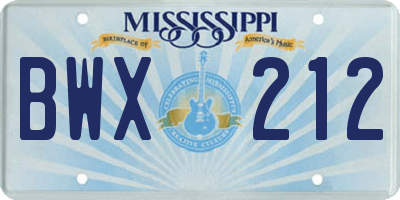 MS license plate BWX212