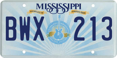 MS license plate BWX213