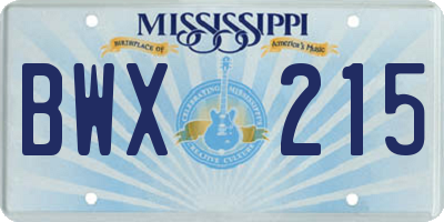 MS license plate BWX215