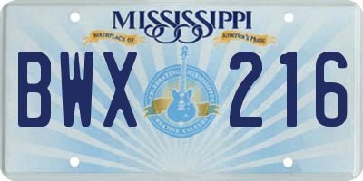 MS license plate BWX216