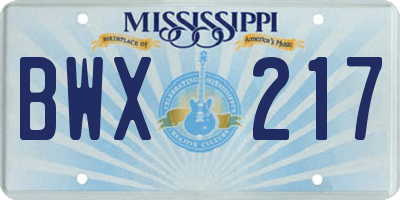 MS license plate BWX217