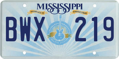 MS license plate BWX219