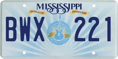 MS license plate BWX221