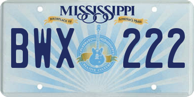 MS license plate BWX222