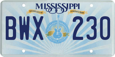 MS license plate BWX230