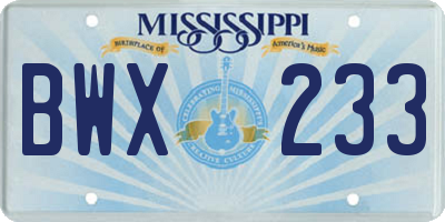 MS license plate BWX233