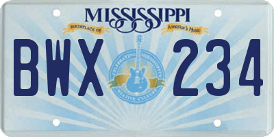 MS license plate BWX234