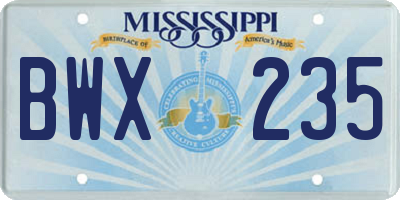 MS license plate BWX235