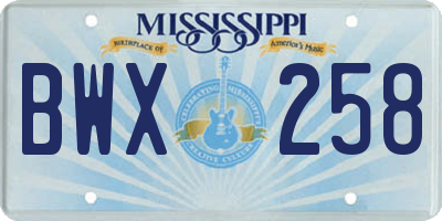 MS license plate BWX258