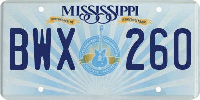 MS license plate BWX260